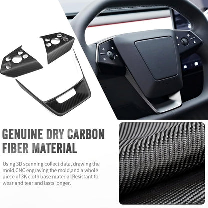 Cybertruck Steering Wheel Voice Control Trim | Glossy/Matte Real Carbon Fiber