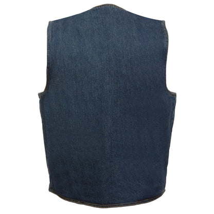 Milwaukee Leather DM1310 Men's Classic Blue Denim Western Style Cowboy Biker Vest w/ Snap Button Closure