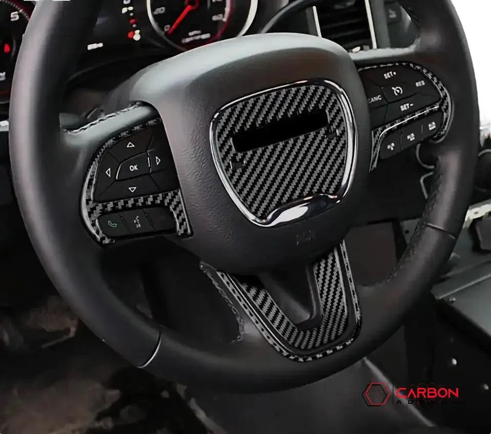 Dodge Charger/Challenger/Durango 2015-2024 Carbon Fiber Steering Wheel airbag and button trim Overlay