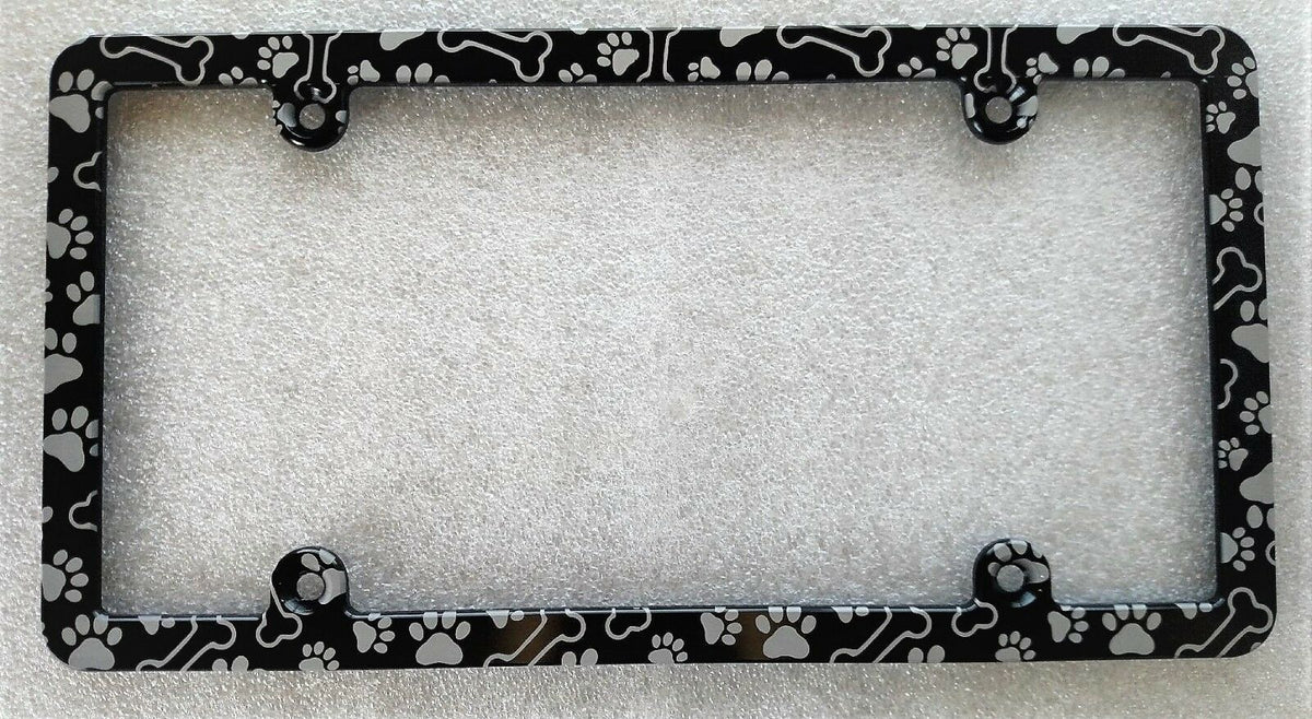 Dog Bones & Paws Slim Billet Aluminum License Plate Frame