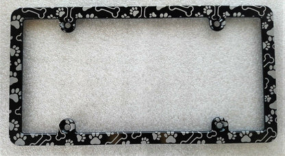Dog Bones & Paws Slim Billet Aluminum License Plate Frame