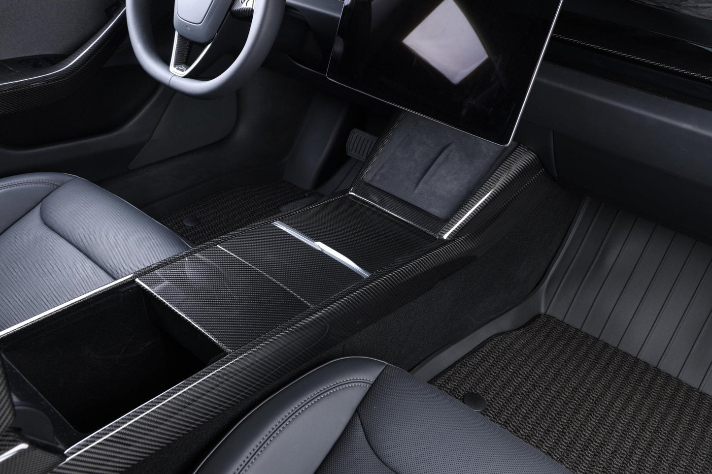 Dry Carbon Fiber 3-Piece Center Console Cover for Tesla Model 3 Highland (Gloss)