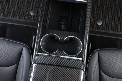 Dry Carbon Fiber Front Cup Holder Frame for Tesla Model 3 Highland (Gloss)