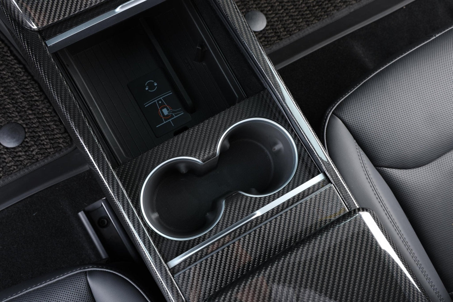 Dry Carbon Fiber Front Cup Holder Frame for Tesla Model 3 Highland (Gloss)
