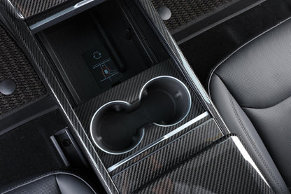 Dry Carbon Fiber Front Cup Holder Frame for Tesla Model 3 Highland (Gloss)