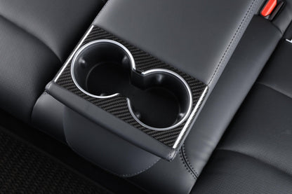 Dry Carbon Fiber Rear Cup Holder Trim for Tesla Model 3 Highland (Gloss)