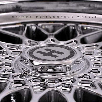 17x8.5 In Platinum Chrome Hayame Performance Wheel Rims Gold Accent