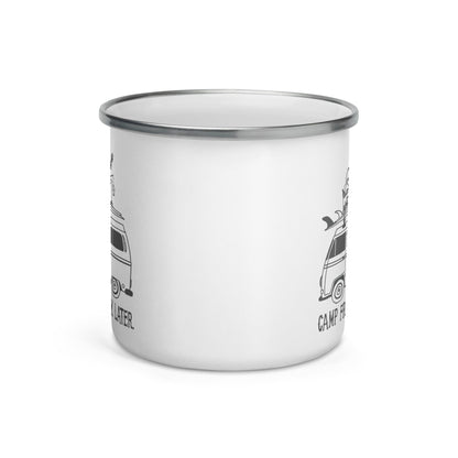 "Camp First, Work Later" Bus Enamel Mug