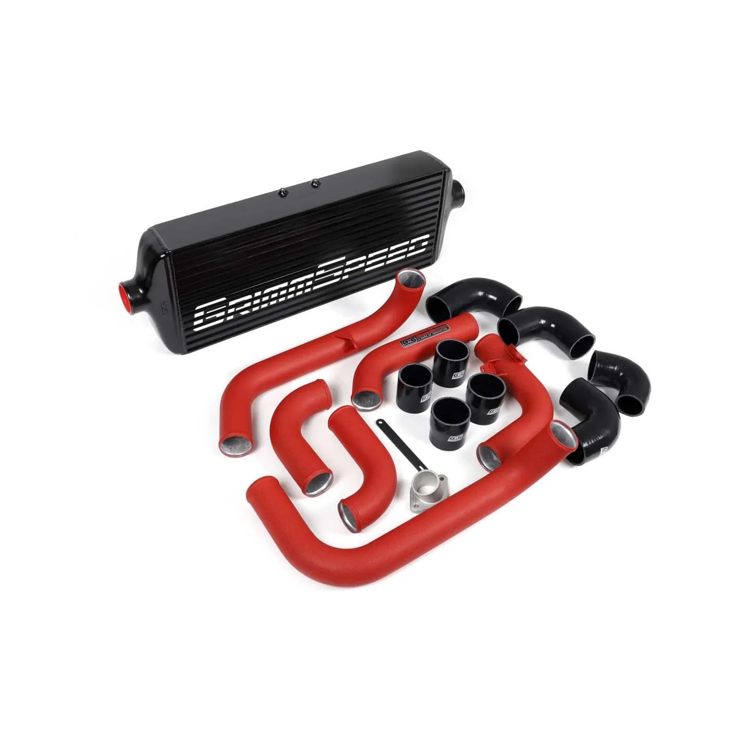 GrimmSpeed Front Mount Intercooler Kit - Black Core with Red Piping - 2008-14 Subaru WRX GRM090251