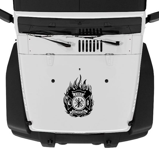 Flaming Fire Department Badge Hood Graphic