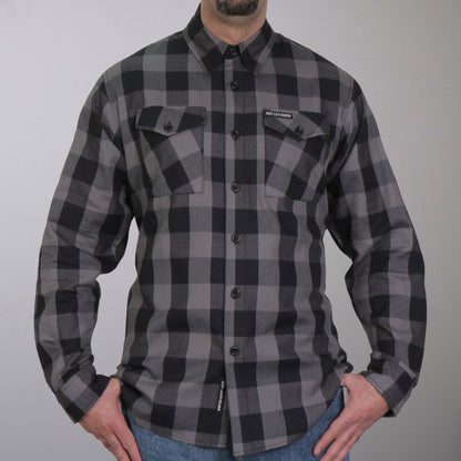 Hot Leathers Men's 'Wreckline' Black/Gray Cotton Flannel Shirt - Button Front - Riding/Casual/ Work Wear - FLM2001