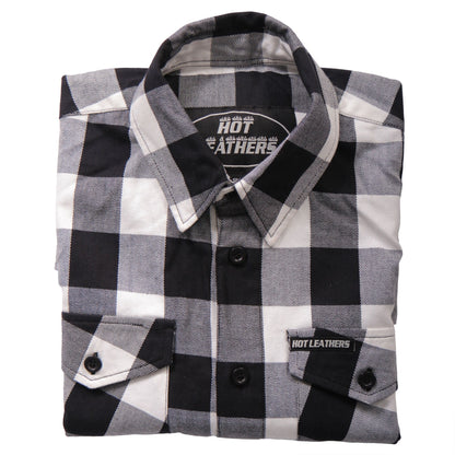 Hot Leathers Men's 'Outlaw Mile' Black/White Cotton Flannel Shirt - Button Front - Riding/Casual/ Work Wear - FLM2004