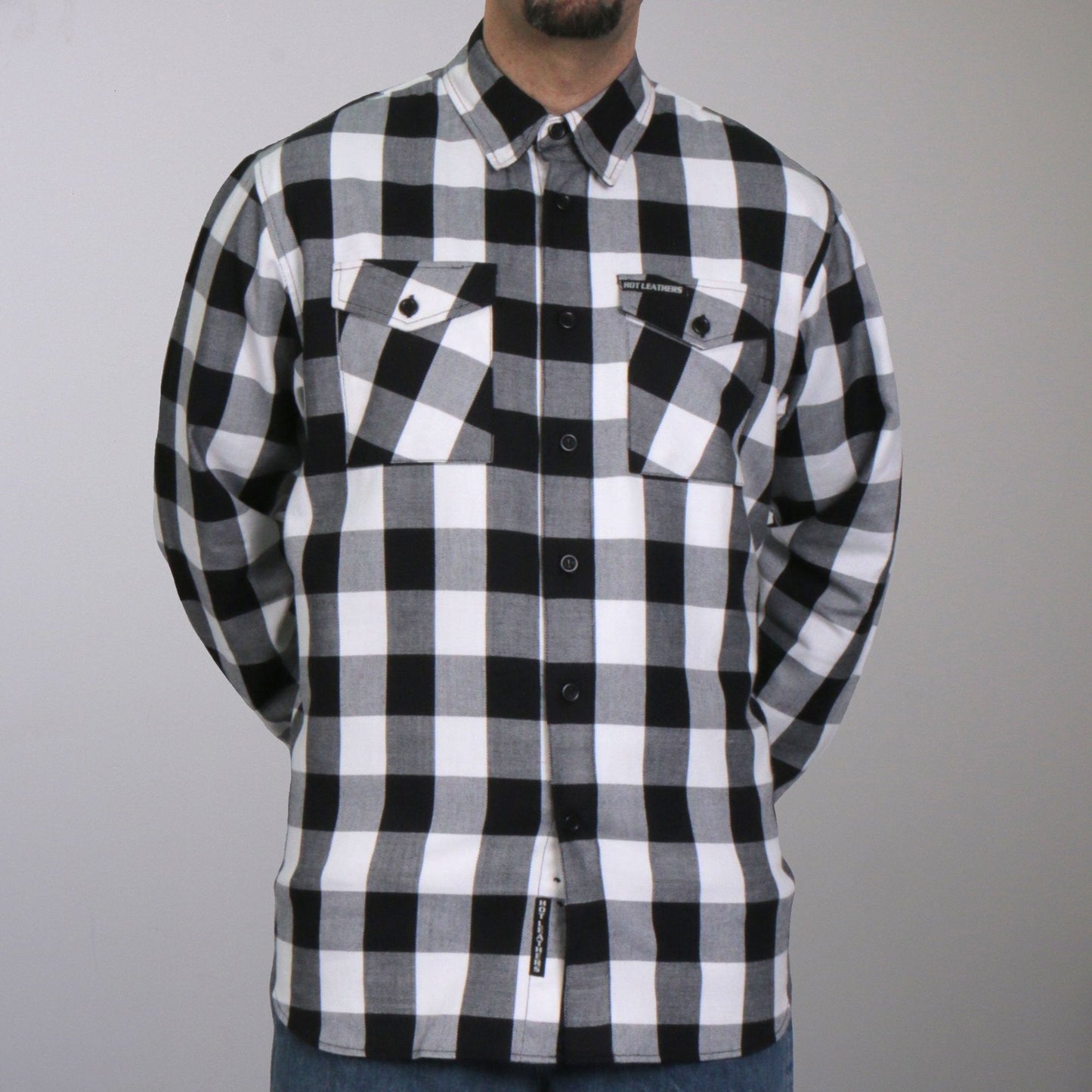 Hot Leathers Men's 'Outlaw Mile' Black/White Cotton Flannel Shirt - Button Front - Riding/Casual/ Work Wear - FLM2004