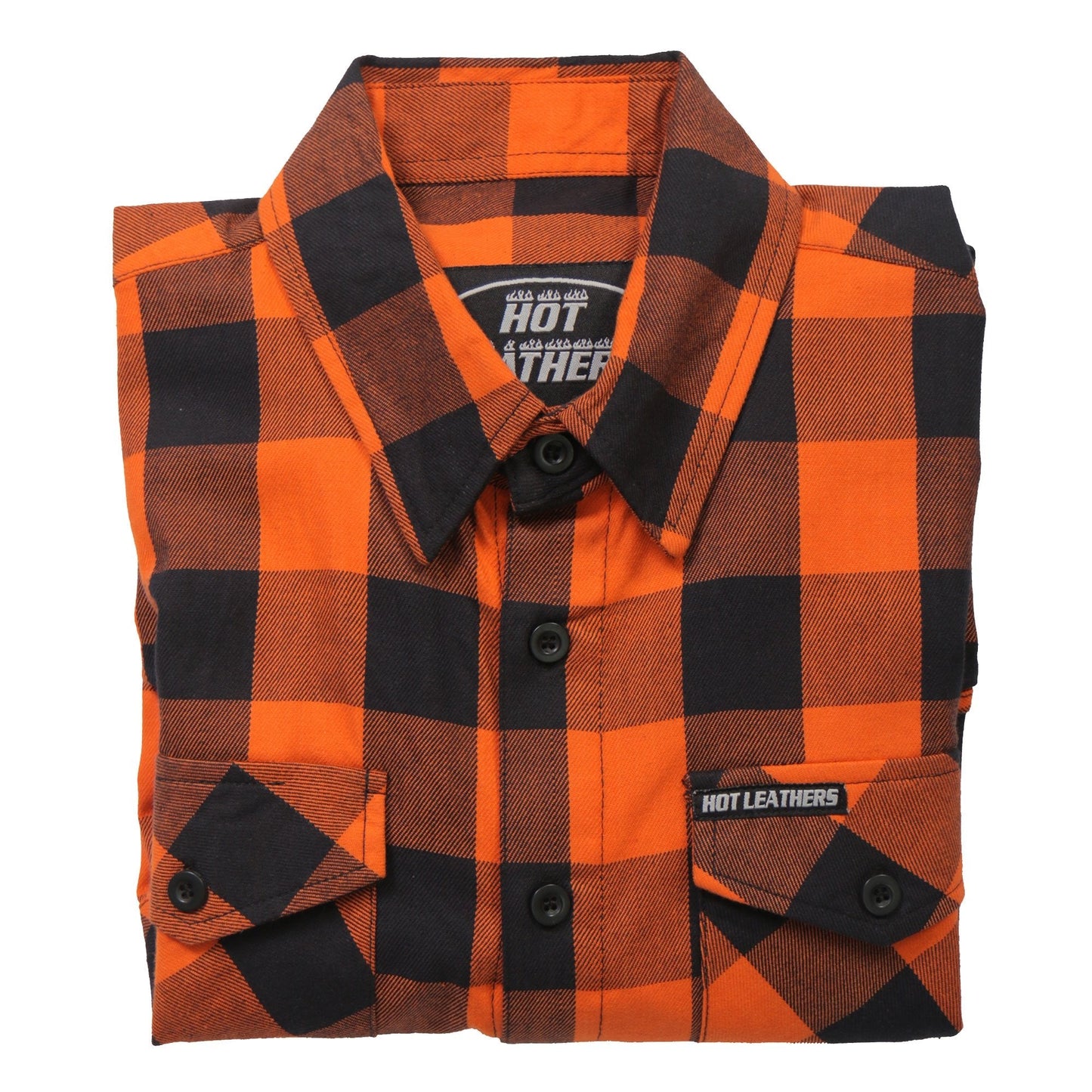 Hot Leathers Men's 'Road Vow' Orange/Black Cotton Flannel Shirt - Button Front - Riding/Casual/ Work Wear - FLM2007