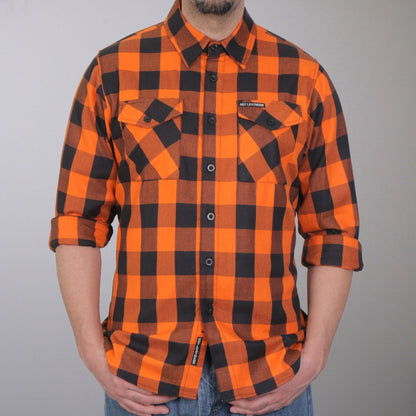 Hot Leathers Men's 'Road Vow' Orange/Black Cotton Flannel Shirt - Button Front - Riding/Casual/ Work Wear - FLM2007
