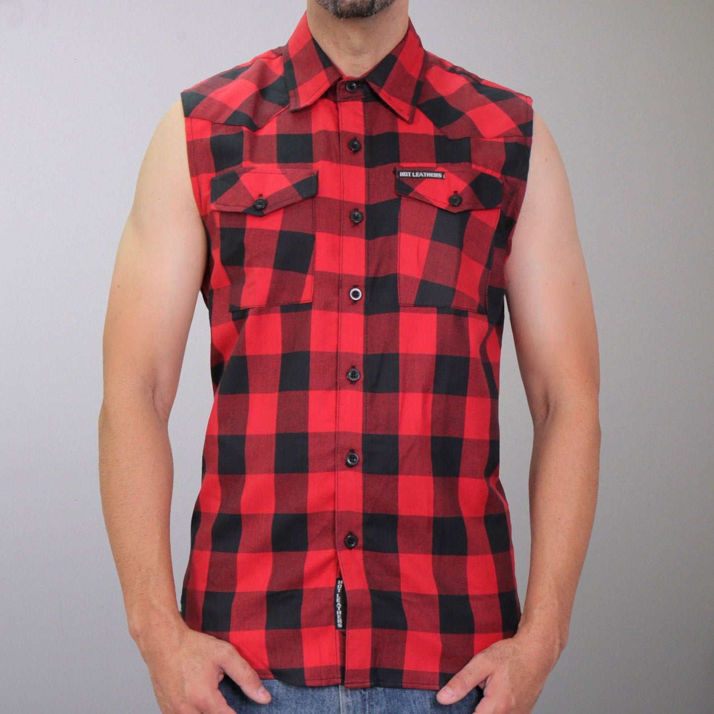 Hot Leathers Men's 'Hellfire' Black/Red Cotton Flannel Shirt - Button Front - Riding/Casual/ Work Wear - FLM5001