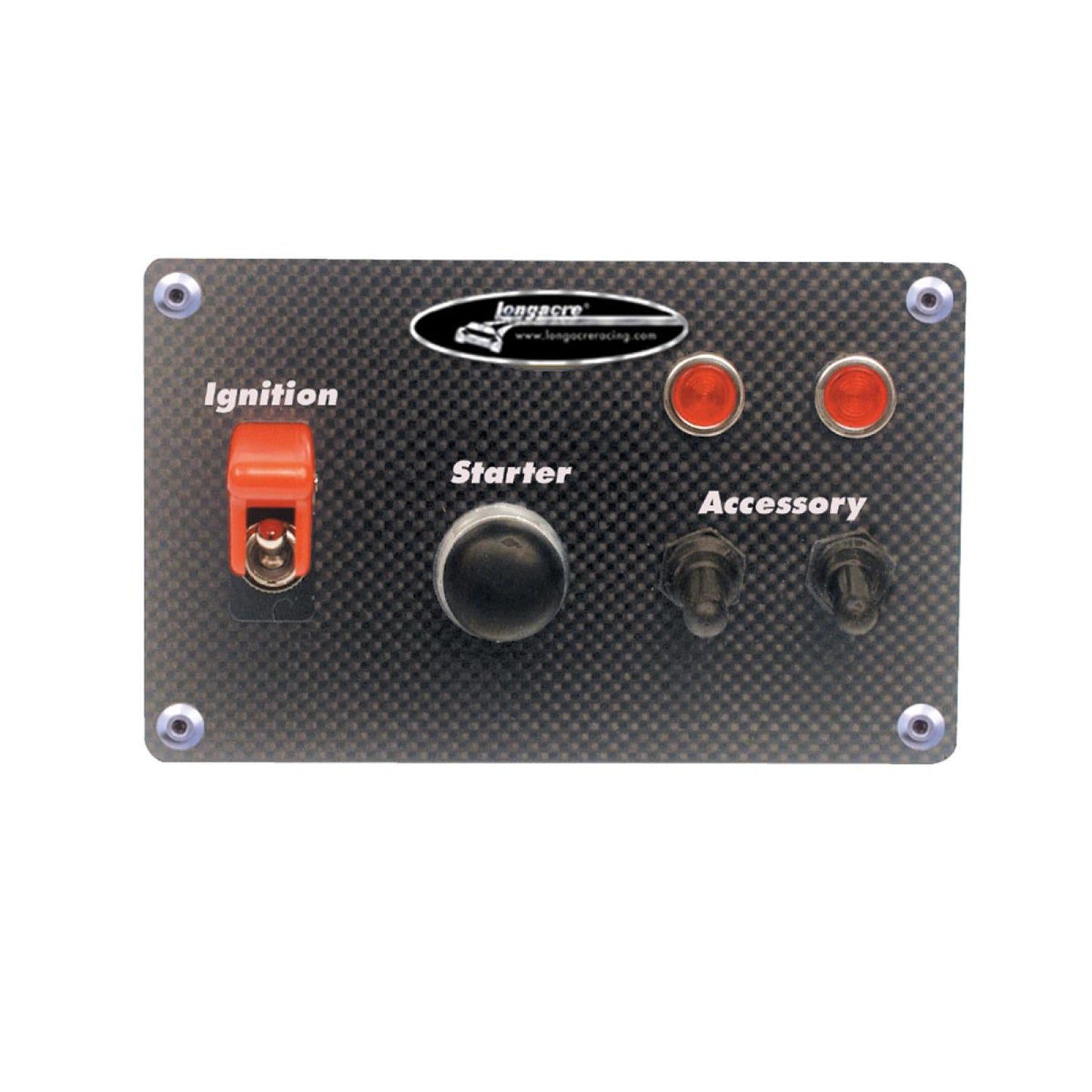 Longacre Carbon Fiber Flip -up Start / Ignition switch panel w. 2 acc & pilot lights 52-44535