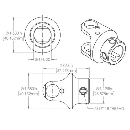 FLAMING RIVER 17mm DD X 3/4" DD Stainless Steel U-Joint FLAFR2559DD