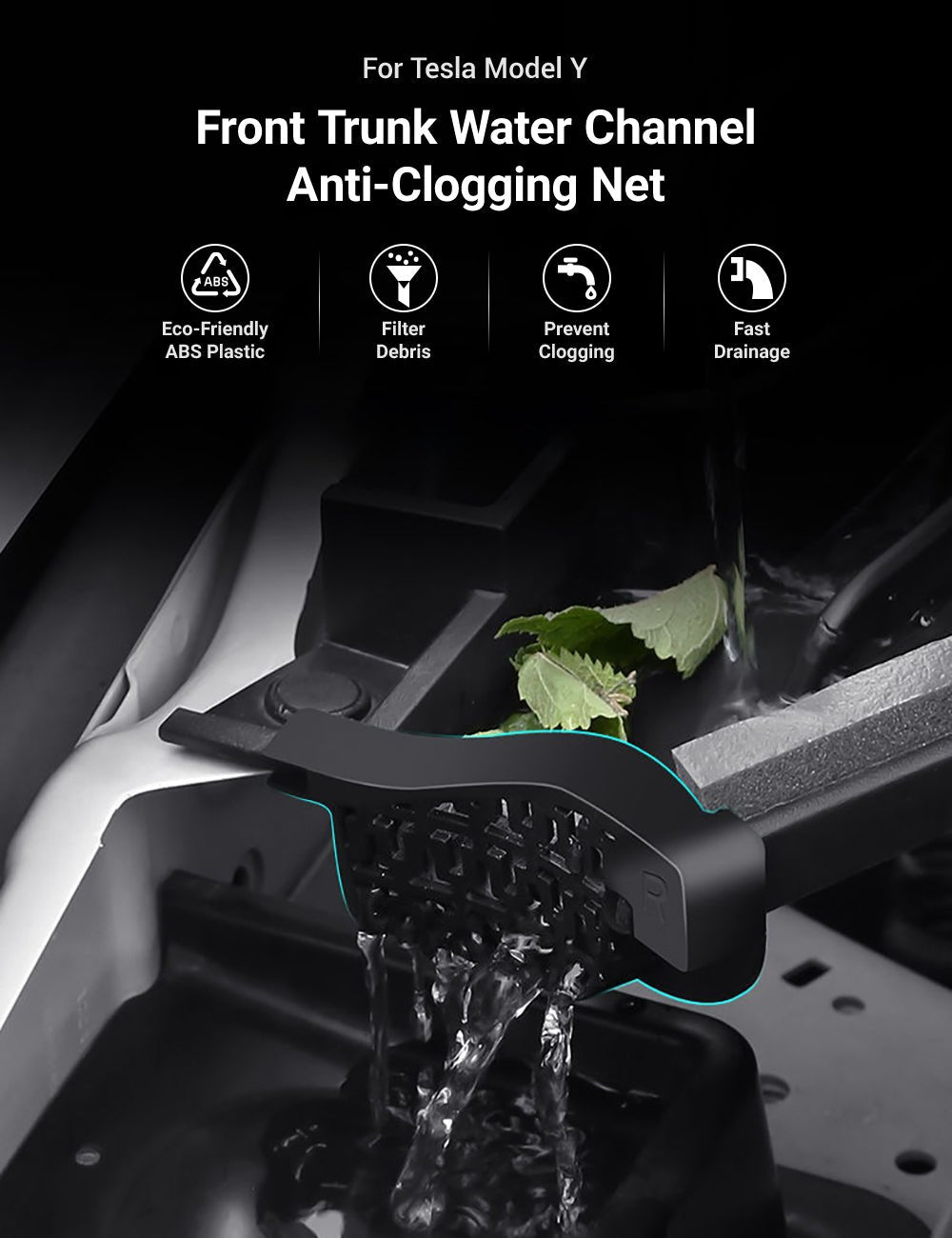 Front Trunk Drain Channel Filter Net for Model Y | Prevent Water Damage (2-Pack)
