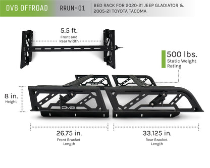 DV8 Offroad 2020-2024 Jeep Gladiator Bed Rack RRUN-01
