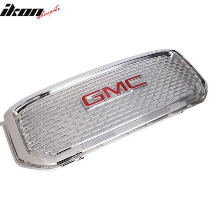 Fits 15-18 Yukon XL Chrome ABS Front Bumper Grille + Red GMC Emblem