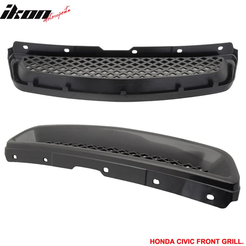Fits Civic 96-98 2 Front Rear Bumper Lip + T-R Front Grille