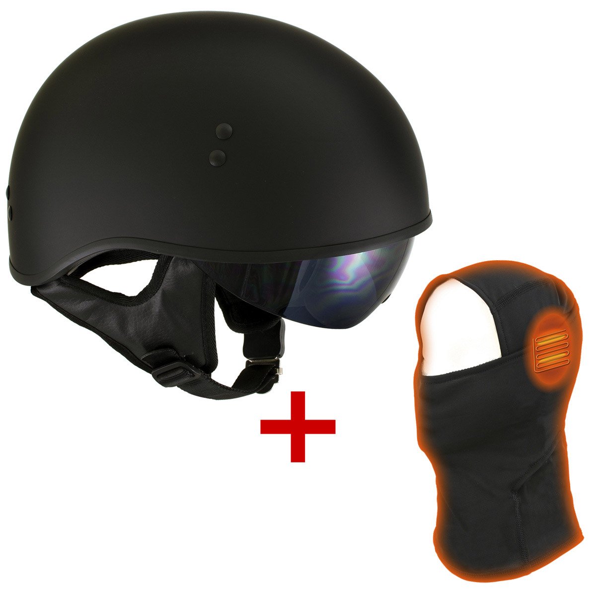 Hot Leathers T72 'Black Widow' Flat Black DOT Helmet with MP7922FMSET Heated Balaclava Bundle
