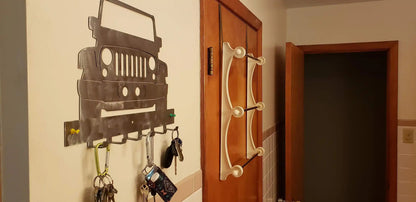 Jeep JK Key Hanger – Full Front End Steel Wall Mounted Key Rack – Wrangler JK Organizer 12"x10" Garage Entryway Man Cave Decor
