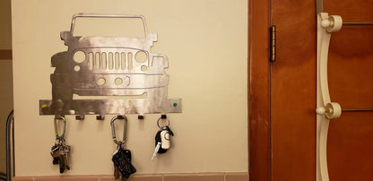Jeep JK Key Hanger – Full Front End Steel Wall Mounted Key Rack – Wrangler JK Organizer 12"x10" Garage Entryway Man Cave Decor
