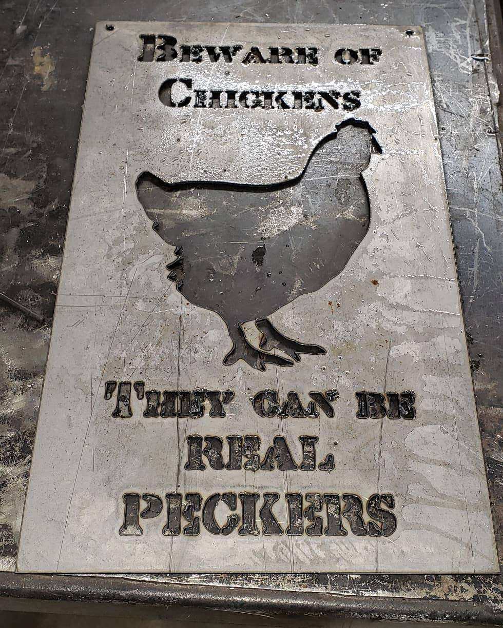 Beware of Chickens They Can Be Real Peckers Metal Sign – Hen Farmhouse Wall Art – Funny Backyard Coop Décor – 18"x11" Plasma Cut Steel