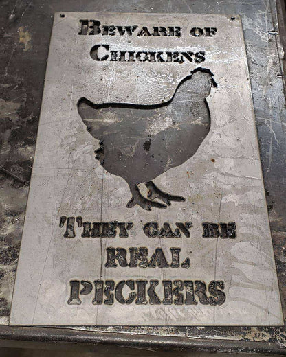 Beware of Chickens They Can Be Real Peckers Metal Sign – Hen Farmhouse Wall Art – Funny Backyard Coop Décor – 18"x11" Plasma Cut Steel