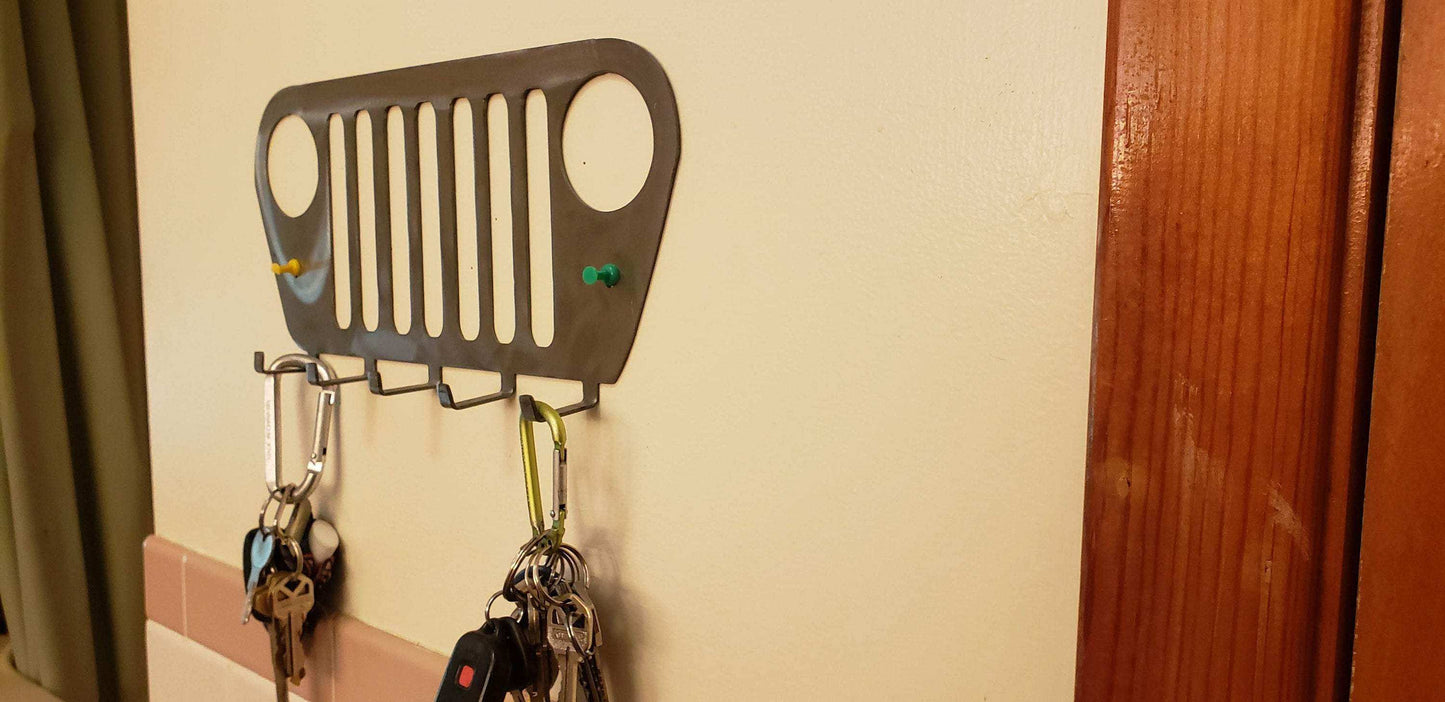 Jeep Wrangler Grill Keychain Rack – Steel Wall Mounted Offroad Organizer