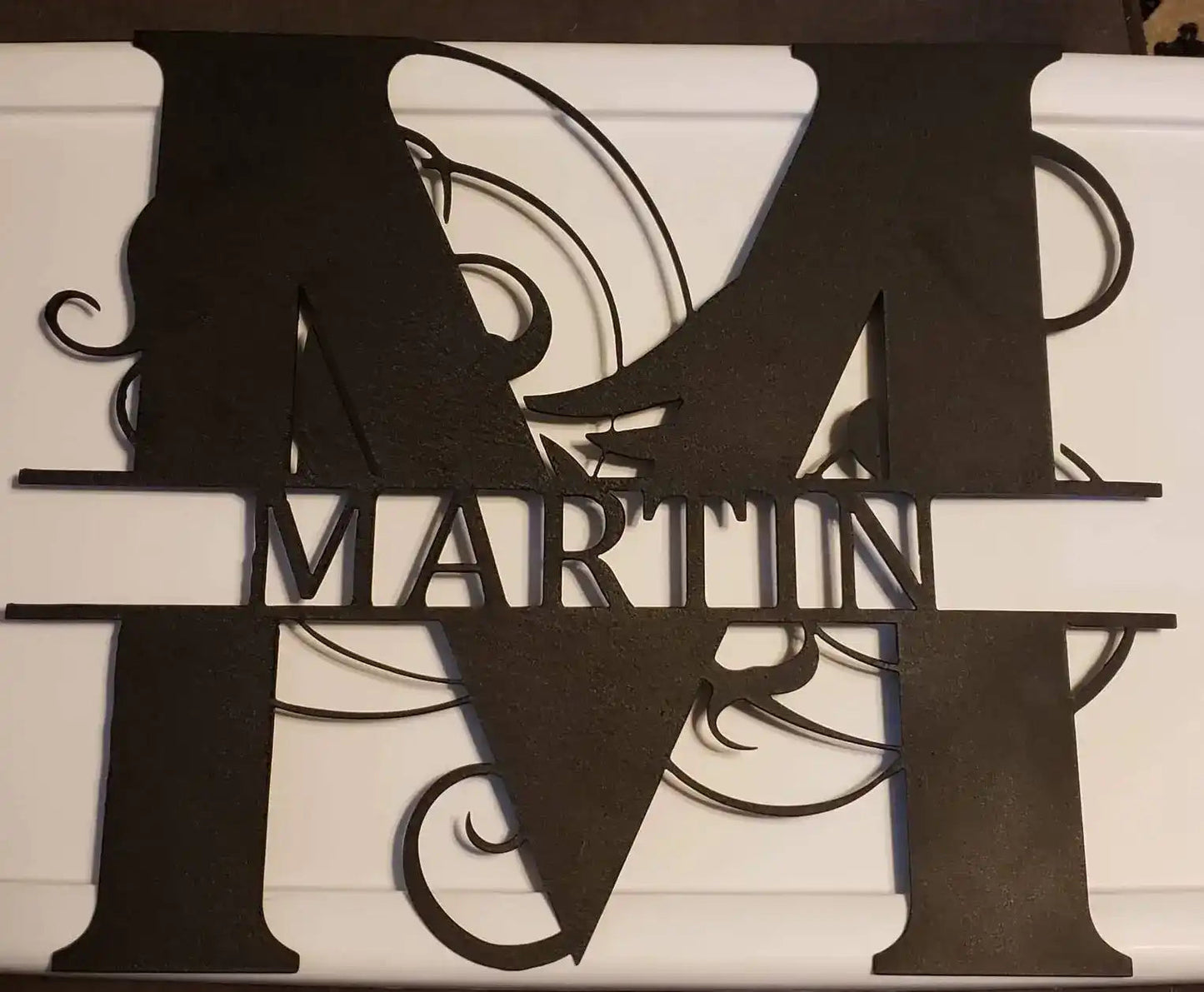 Custom Monogram Family Name Sign – Abstract Split Letter House Name Wall Art – Personalized Metal Plaque – 20" Plasma Cut Steel