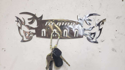 Dodge Demon Muscle Car Key Hanger – Steel Wall Mounted 4-Hook Key Rack – Garage Organizer 12"x4"