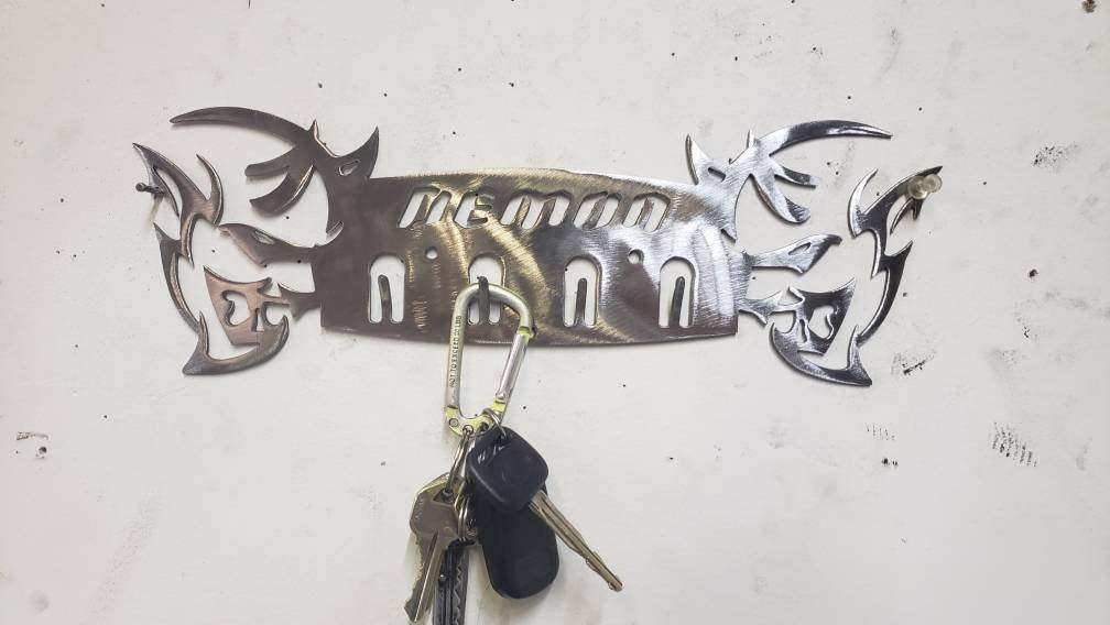 Dodge Demon Muscle Car Key Hanger – Steel Wall Mounted 4-Hook Key Rack – Garage Organizer 12"x4"
