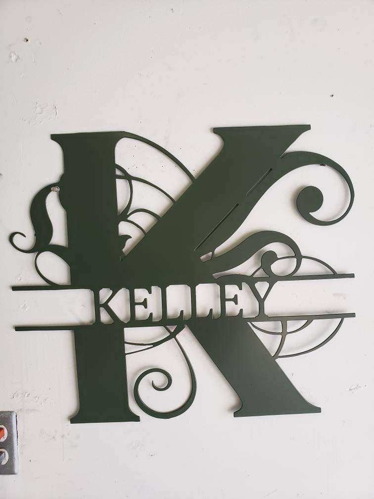 Custom Monogram Family Name Sign – Abstract Split Letter House Name Wall Art – Personalized Metal Plaque – 20" Plasma Cut Steel