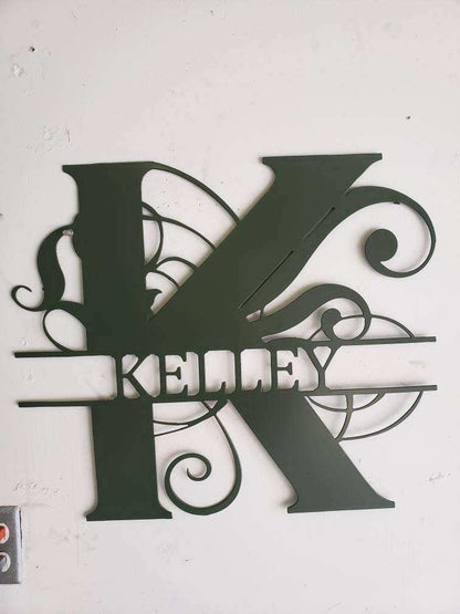 Custom Monogram Family Name Sign – Abstract Split Letter House Name Wall Art – Personalized Metal Plaque – 20" Plasma Cut Steel