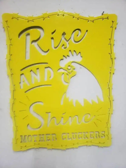 Rise and Shine Mother Cluckers Metal Sign – Rooster or Hen Design – Funny Farmhouse Wall Art with Barbed Wire Edge – 18"x14" Plasma Cut Steel