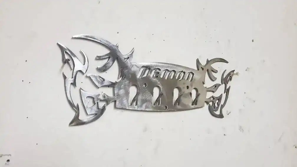 Dodge Demon Muscle Car Key Hanger – Steel Wall Mounted 4-Hook Key Rack – Garage Organizer 12"x4"