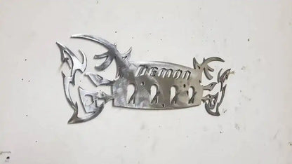 Dodge Demon Muscle Car Key Hanger – Steel Wall Mounted 4-Hook Key Rack – Garage Organizer 12"x4"