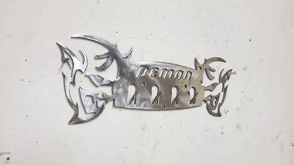 Dodge Demon Muscle Car Key Hanger – Steel Wall Mounted 4-Hook Key Rack – Garage Organizer 12"x4"
