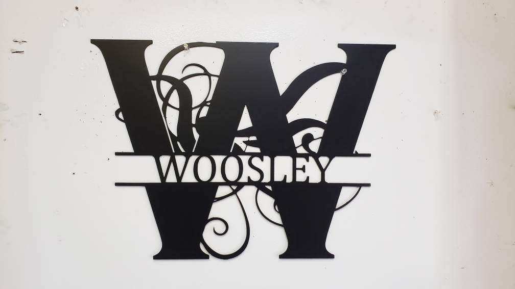 Custom Monogram Family Name Sign – Abstract Split Letter House Name Wall Art – Personalized Metal Plaque – 20" Plasma Cut Steel