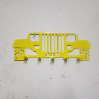 Jeep YJ Grill Key Hanger – Steel Wall Mounted Key Rack – Wrangler YJ 5-Hook Organizer for Garage Entryway Man Cave Decor – 12"x5"