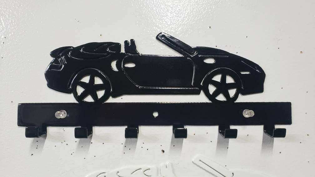 Porsche 911 Convertible Key Hanger – Steel Wall Mounted Key Rack – Sport Car Organizer 12"x6" Garage Entryway Decor