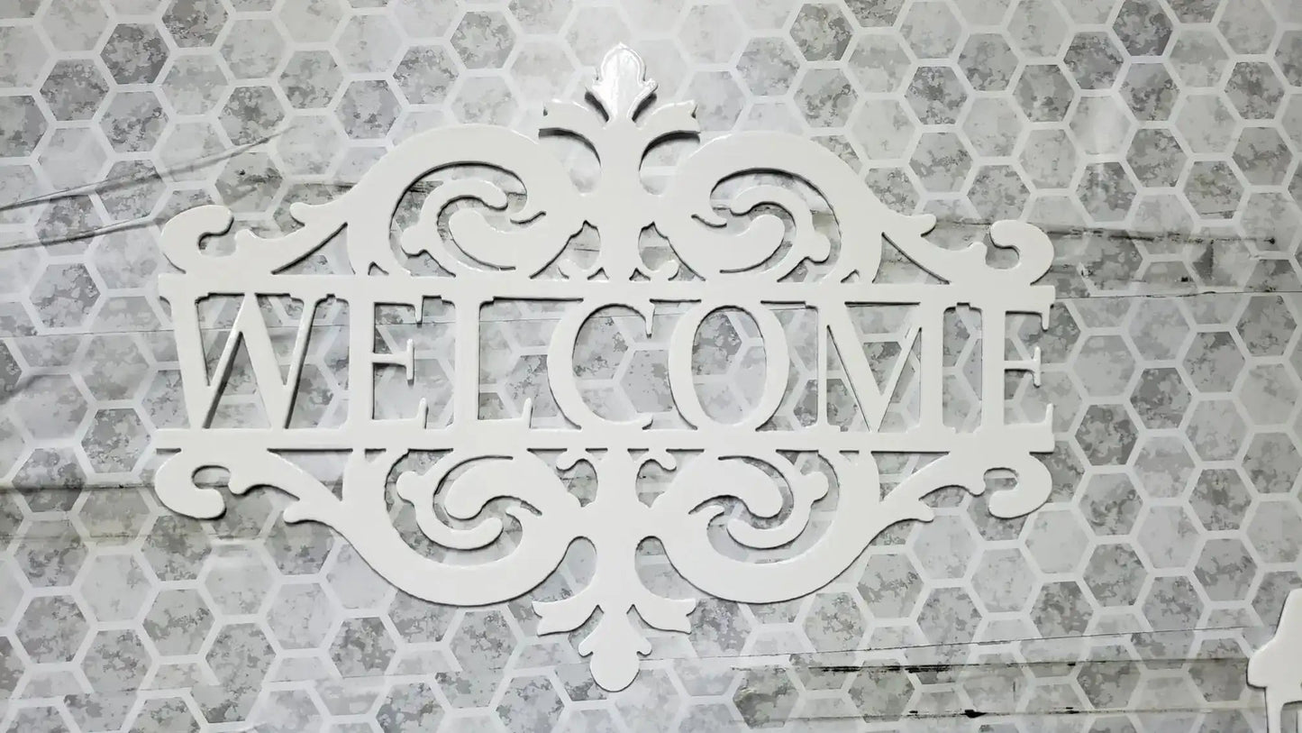 Elegant Welcome Metal Sign for Porch or Front Door – Decorative Plasma Cut Steel Wall Plaque