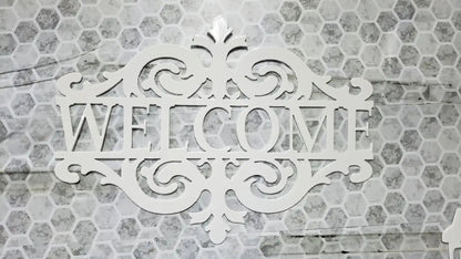 Elegant Welcome Metal Sign for Porch or Front Door – Decorative Plasma Cut Steel Wall Plaque