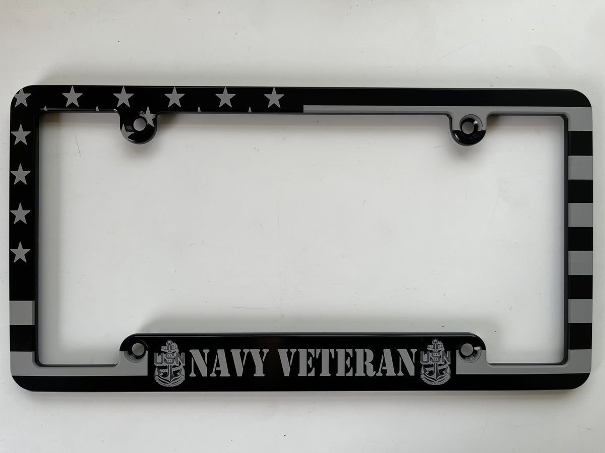 Navy Veteran American Flag Billet Aluminum License Plate Frame