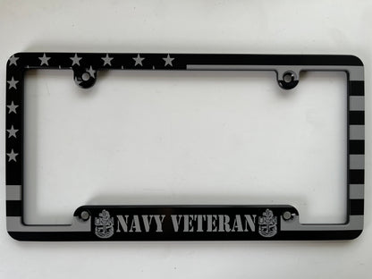 Navy Veteran American Flag Billet Aluminum License Plate Frame