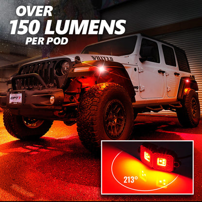 OPT7 Photon RGB 8PCS LED Rock Light w-Magnet Wide Angle Underglow Neon Lighting Kit