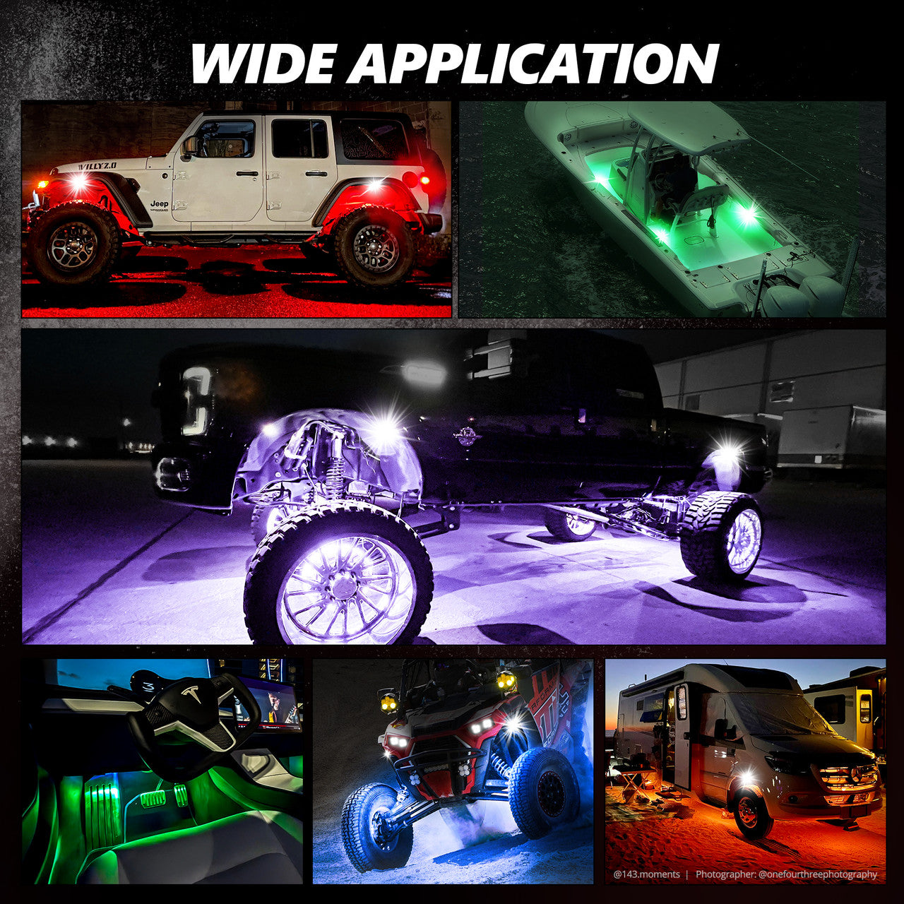 OPT7 Photon RGB 4PCS LED Rock Light w-Magnet Wide Angle Underglow Neon Lighting Kit